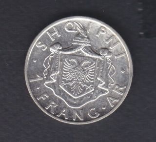 1937 Albania.  1 Fr.  Ar.  Silver Coin 5 Gr Rare.  See The Picture.  J20