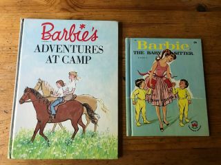 Rare Vintage Barbie Mattel Book Adventures At Camp The Babysitter 2 Books 1964