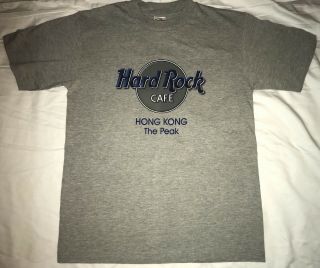 Hard Rock Cafe T - Shirts Hong Kong The Peak Grey Blue Logo Rare Logo Mens Medium