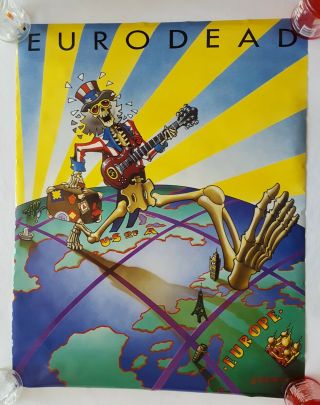 Rare.  Vintage Grateful Dead Poster 22x28 " Skull Eurodead 1972 Tour 70s (1991)