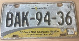 Mexico Baja California Norte License Plate Tag Yellow Rare Tijuana Bak - 9436