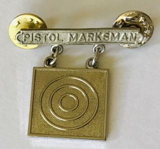 Pistol Marksman Shooting Rifle Gun Target Pin Badge Rare Vintage (c14)