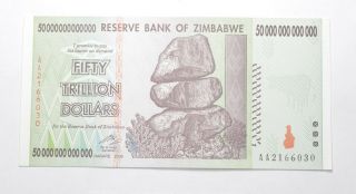 Rare 2008 50 Trillion Dollar - Zimbabwe - Uncirculated Note - 100 Series 315