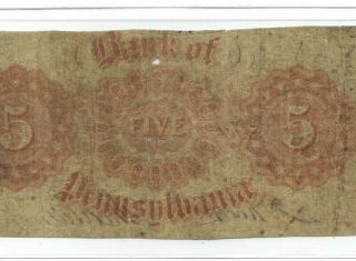 $5 (redback) " Bank Of Pennsylvania " $5 1800 