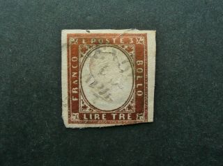 Sardinia 1855 - 63 Emmanuel Ii 3 Lire Brown Imperf Stamp - - Rare - See