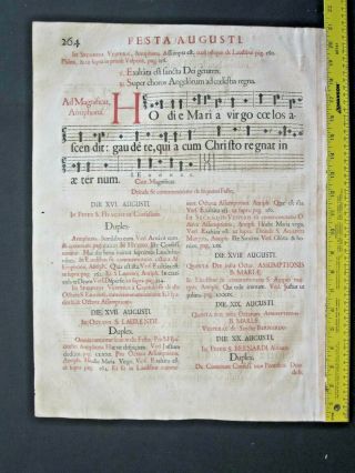 Rare Decorative Gigantic Liturgical Leaf From A Gradual,  D,  Gregorian Chant,  1667