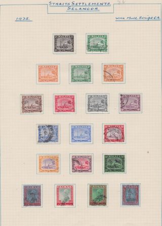 Malaya Malaysia Stamps Selangor 1935 Selection Rare Issues Old Album Page