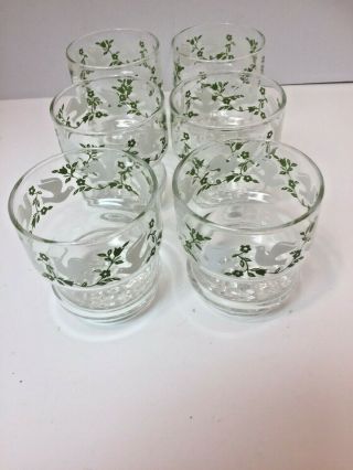 Set of 6 Rare VIntage Drinking Glasses White Dove on Green Floral Design 2