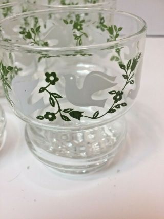 Set of 6 Rare VIntage Drinking Glasses White Dove on Green Floral Design 3
