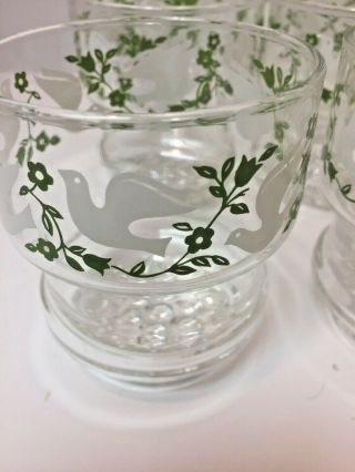 Set of 6 Rare VIntage Drinking Glasses White Dove on Green Floral Design 4