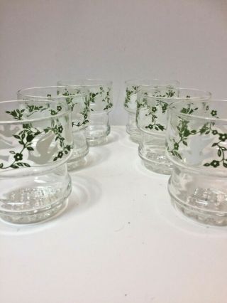 Set of 6 Rare VIntage Drinking Glasses White Dove on Green Floral Design 5