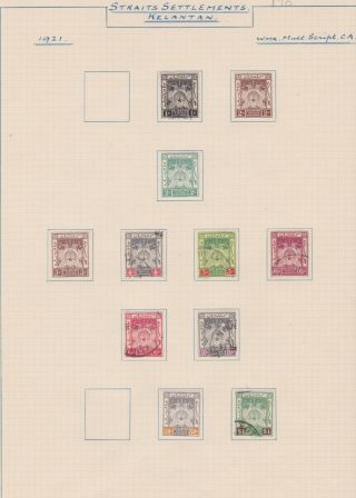 Malaya Malaysia Stamps Kelantan 1921 Selection Rare Issues Old Album Page