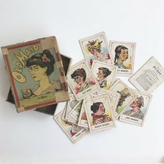 L@@k Rare Antique Early 1900’s Milton Bradley Co.  Old Maid Card Game Complete