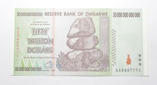 Rare 2008 50 Trillion Dollar - Zimbabwe - Uncirculated Note - 100 Series 293