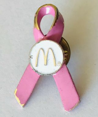 Mcdonalds Pink Ribbon Breast Cancer Advertising Pin Badge Rare Vintage (a6)