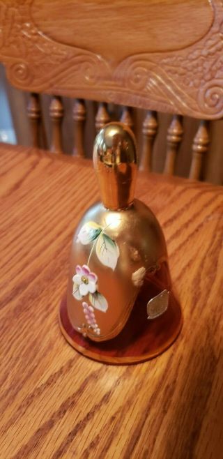 Rare Vintage Stickered Bohemian Czech Art Glass Ruby & Gold Bell
