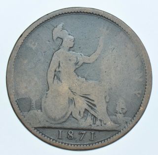 Rare 1871 Penny British Coin From Victoria [r8] Af