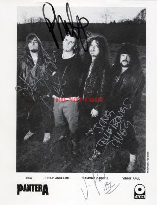 Pantera Signed Autograph Photo 8x10 Dimebag & Vinnie Paul Rex Phil Rare Reprint