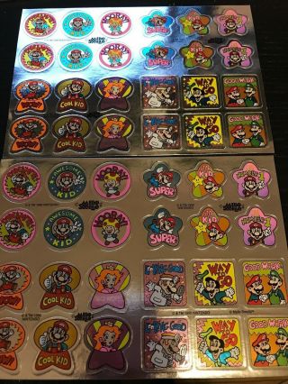 Vtg 1990 Mello Smello Nintendo Mario Bros.  Stickers Rare 2 Sheets
