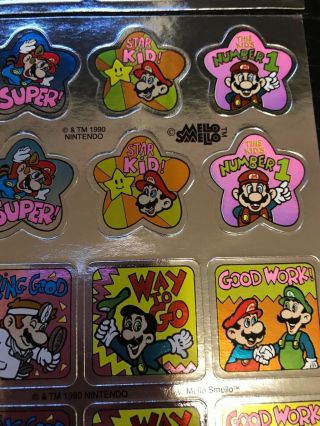 Vtg 1990 Mello Smello Nintendo MARIO BROS.  Stickers RARE 2 sheets 3