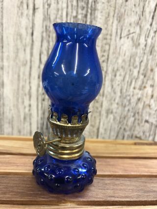 Rare Adorable Miniature Vintage Cobalt Blue Carnival Glass Lantern