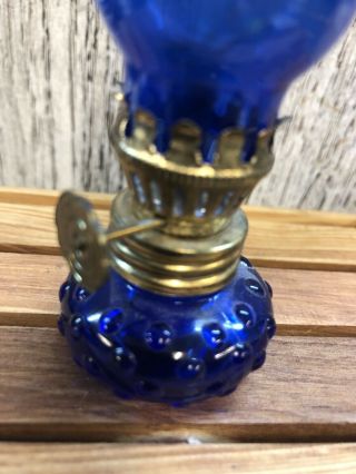 Rare Adorable Miniature Vintage Cobalt Blue Carnival Glass Lantern 2