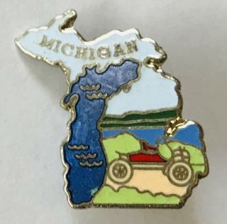 Michigan State Usa Antique Car Driving Souvenir Vintage Pin Badge Rare (d4)