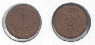 Denmark - Extremely Rare Unc 1 Ore Coin 1963 Year Km 846 Bronze