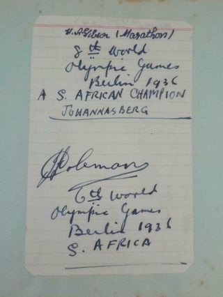 2 Rare 1936 Berlin Olympic Games S.  African Marathon Autographs Gibson & Coleman