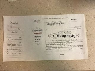 Early 1900’s Rare Stock Certificate A.  Dougherty