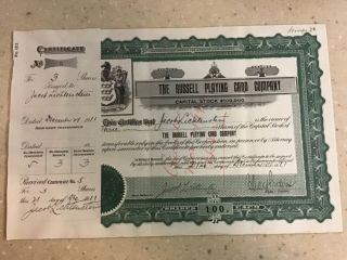 1911 Rare Stock Certificate The Russell Playing Card Company