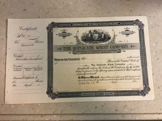 Late 1890’s Rare Stock Certificate The Duplicate Whist Company