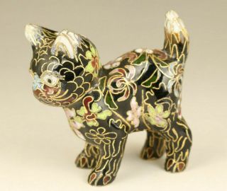 Rare Chinese Old Cloisonne Hand Carved Lovely Cat Statue Noble Gift Decoration