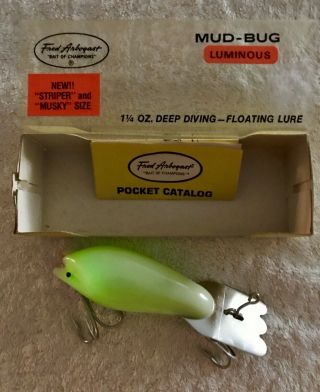 Very Rare Fishing Lure Fred Arbogast Striper Luminous Intro Mud Bug Bait Tackle