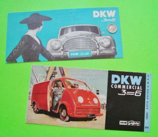 2 Ca 1955 Dkw 3=6 English Usa Color Brochures Auto - Union Sedan,  Rare Commercial