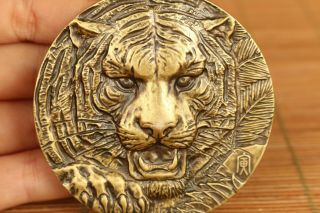 Rare Old Red Copper Hand Cast Relief Tiger Figure Statue Collectable Coin