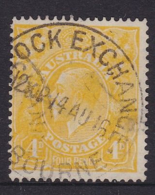 Australia Kgv Rare 1916 4d Lemon Yellow Single Wmk Stock Exchange Pmk (hf93)