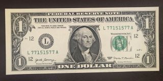 Rare 2017 $1 Dollar Bill Frn Trinary Fancy Serial Number