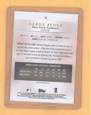 AARON JUDGE 2017 TOPPS GOLD LABEL BLUE PARALLEL ROOKIE CARD D /150 YANKEES RARE 2