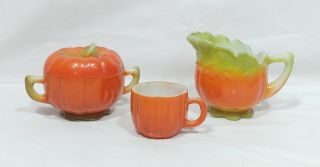 Rare Vintage Glass Tomato Creamer Sugar Cup Set