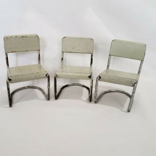 Vintage Mid Century Modern Dollhouse Furniture Chairs Patio Wood And Metal Rare