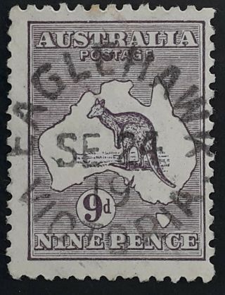 Rare 1919 Australia 9d Violet Kangaroo Stamp Eaglehawk Victoria Postmark