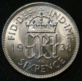 1938 George Vi Silver Sixpence Coin Rare Thus