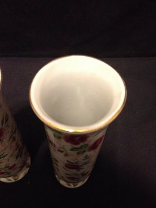 Set Of 2 Vintage Rare Lefton China Pink Red Roses Bud Vase Porcelain Gold Trim 5