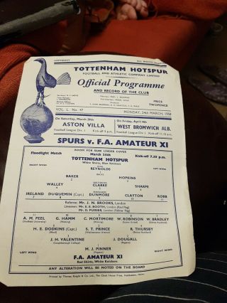 Tottenham V Fa Amateur X1 24/03/1958.  Rare