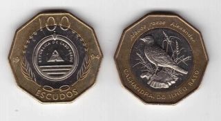 Cape Cabo Verde - Rare Bimetal 100 Escudos Unc Coin 1994 Year Bird Km 39a