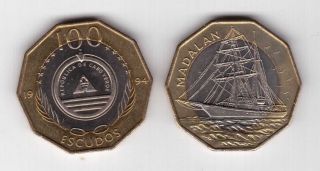 Cape Verde - Rare Bimetal 100 Escudos Unc Coin 1994 Year Madalan Ship Km 40a