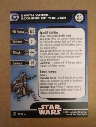 Star Wars Miniatures Knights Of The Old Republic Darth Vader Scourge 37 Rare