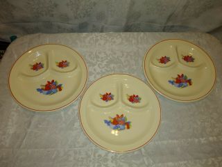 3 Vintage Universal Pottery Divided Grill Plate Fruit.  Rare.  Sears