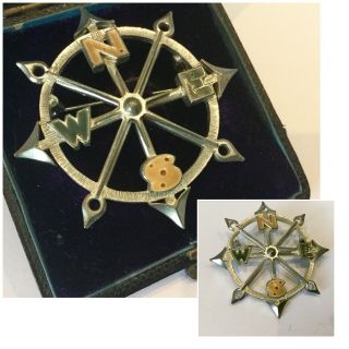 Vintage Jewellery Rare Signed Exquisite Silver Tone Enamel Weather Vane Brooch